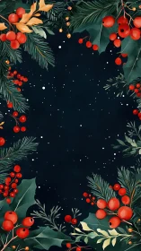 Christmas foliage frame surrounds dark starry background