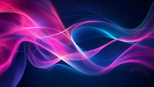 Shimmering neon waves curl gently across a midnight sky