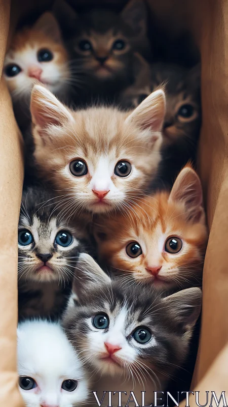 Adorable Kittens Peering Out With Bright, Curious Eyes.
