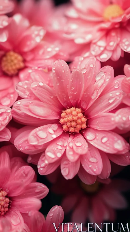 Pink Gerbera Daisy with Raindrops Glistening.
