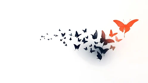 Minimalist butterfly swarm illustration with gradient color effect.