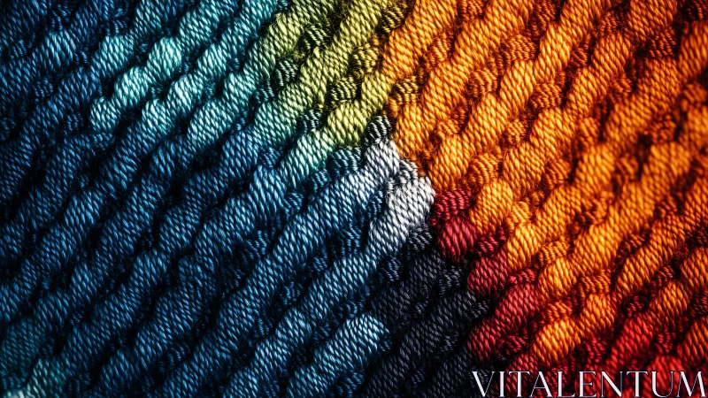 Colorful close-up of woven textile threads in diagonal pattern.