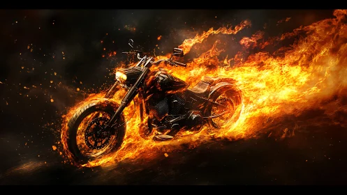 Combustion-driven motorcycle rendered in dynamic pyrokinetic motion.