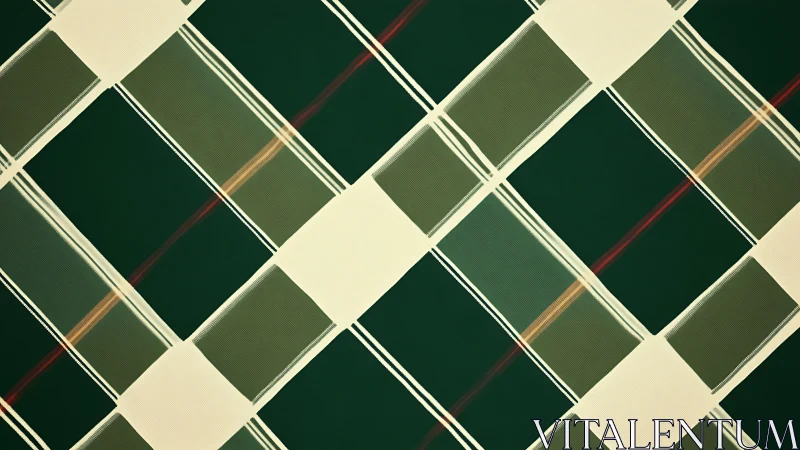 Geometric tartan lattice in muted green and cream diagonals.