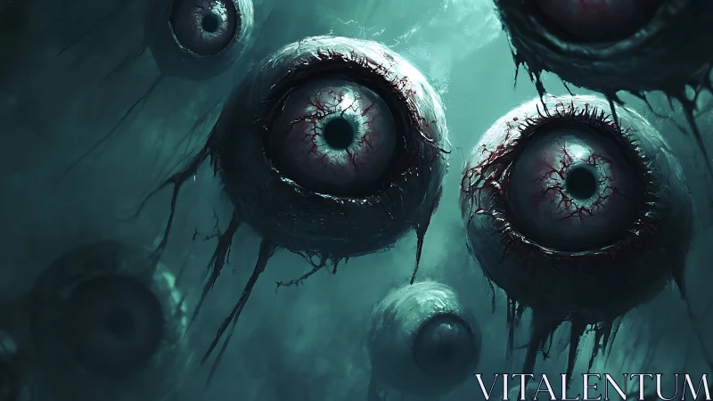 Drifting eldritch eyes in a cold abyssal voidscape.