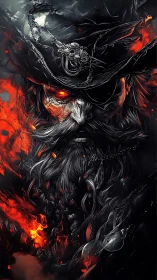 Storm-forged pirate captain with embers in his gaze.