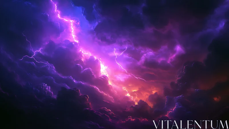 Spectral cumulonimbus lightning core with magenta ionized sky