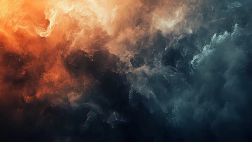 Glowing cosmic clouds blending warm ember and cool shadow.