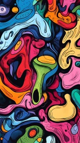 Chromatic whirlpool of abstract liquid shapes in motion.