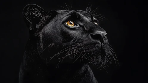 Black feline with amber eye rendered in high-contrast monochromatic study