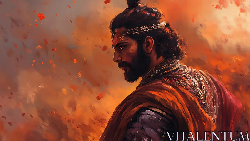 Ember crowned warrior walks through storms of painted fire