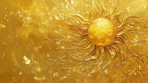 Radiant golden sun swirls through a luminous abstract sky