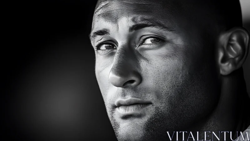 Monochrome male portrait with high-contrast facial topology.