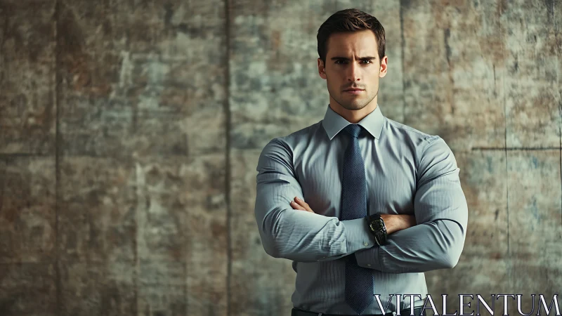 Confident businessman with folded arms in formal shirt.