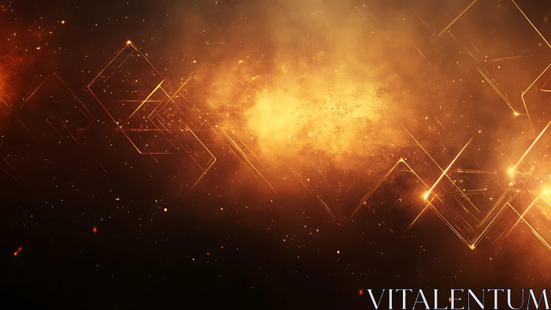 Glowing Abstract Geometric Shapes with Fiery Light Effects.