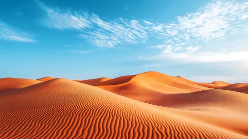 Sunlit desert dunes with sculpted ripples and azure sky.