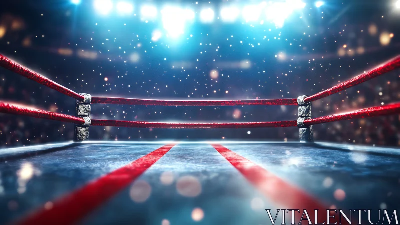 Professional Boxing Ring Depth Perspective with Dynamic LED Lighting