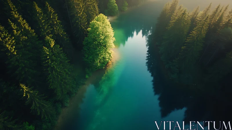 Sunlit forest lake welcomes calm mornings and quiet wonder