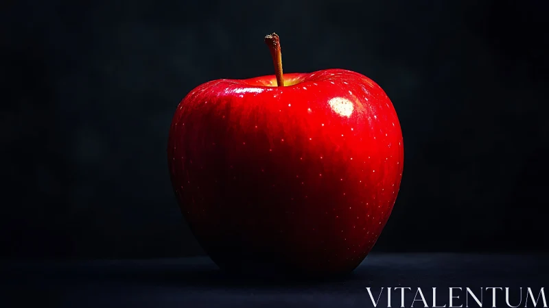 Red apple sits centered under strong directional lighting.