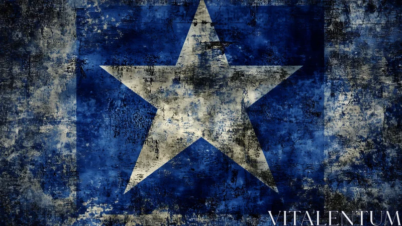 Grunge blue flag with bold white central star emblem.