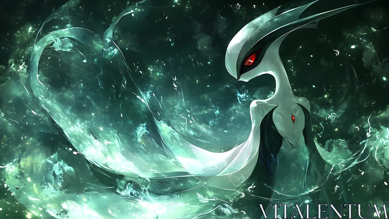 Ethereal aquatic entity in luminous nebular flow composition.