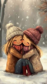 Winter Intimacy: Digital Portrait of Childhood Friendship.