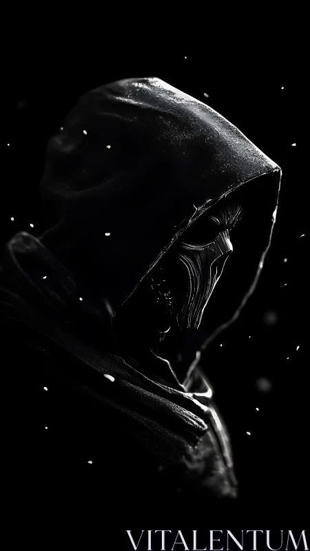 Hooded cyber-noir figure rendered in high-contrast side light