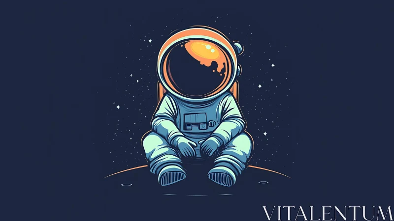 Minimalist cartoon astronaut resting on lunar surface at night.