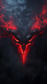Infernal demonic visage forged from molten crimson flame.