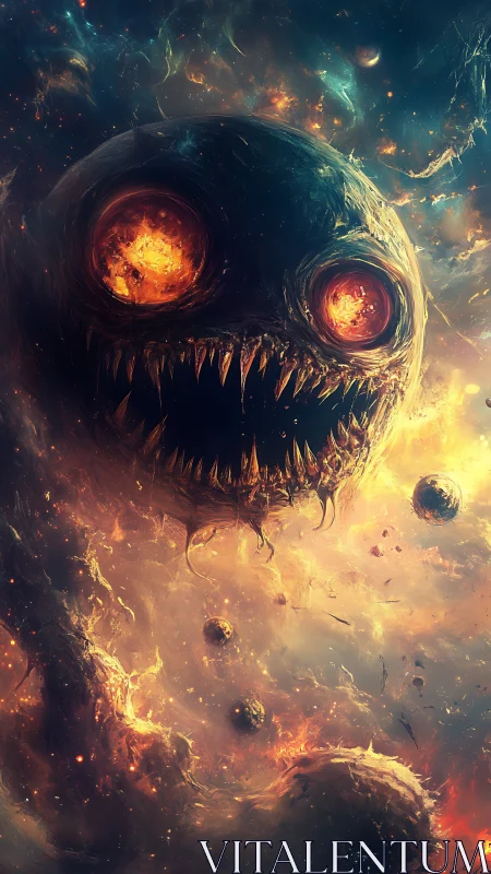 Cosmic fire-mouth drifts through a stormy, haunted galaxy.