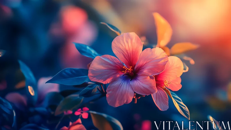 Iridescent Hibiscus Bloom With Gradient Cinematic Lighting.