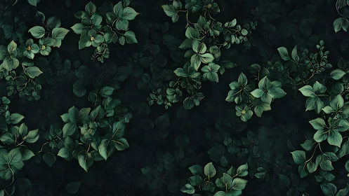 Dark green foliage pattern on deep shadowed background.