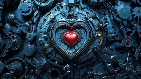 Crimson Heart Pulses Within Mechanical Machinery