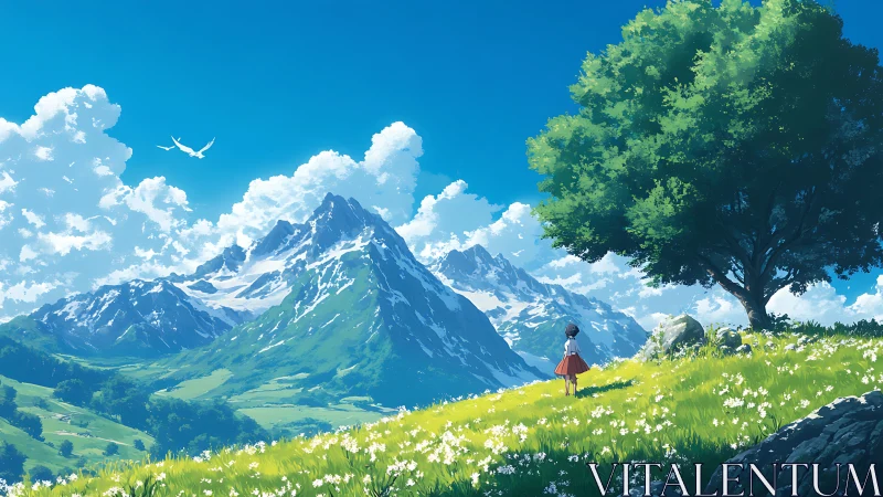 Skybound daydream beneath alpine peaks and wildflower light.