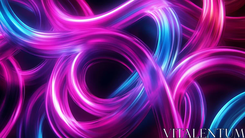 Interwoven neon light trails in pink and cyan gradients.