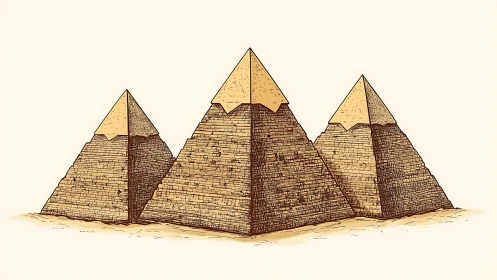 Illustrated pyramids with stylized sandstone brick texture.