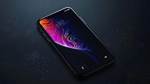 Modern smartphone with abstract wallpaper in dark minimalist style.