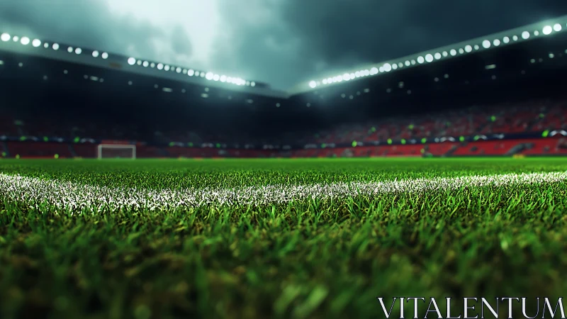 Bright stadium lights welcome a lush green soccer pitch