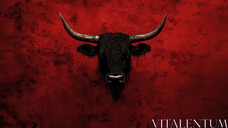 Bull head illustration over distressed red backdrop.