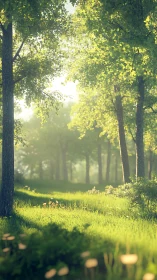 Sunlit Forest Clearing Where Light Dances Through Leaves.