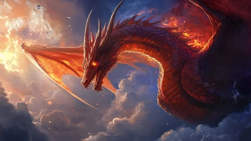 Blazing sky-serpent roars through storm-split heavens.