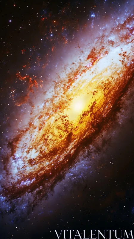 Spiral galaxy core glows with golden stellar dust halo.