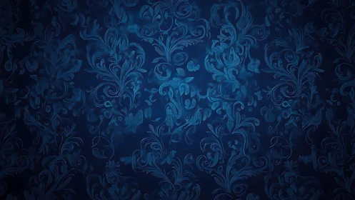 Midnight blue damask whispers with soft ornamental glow.