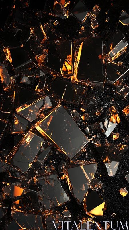 Angular amber shards in dense fractured glass tessellation.