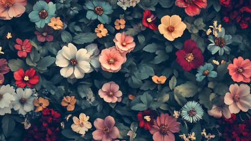 Vintage Floral Garden: Abundance of Blooms in Muted Tones