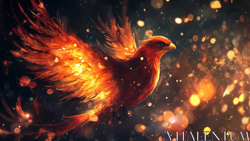 Majestic fiery phoenix soaring in vibrant fantasy digital art.
