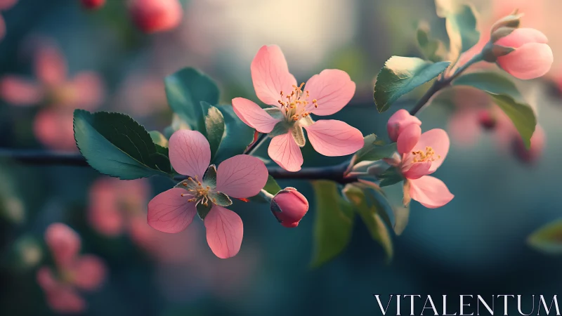 Delicate Pink Blossoms Dancing in Soft Light.