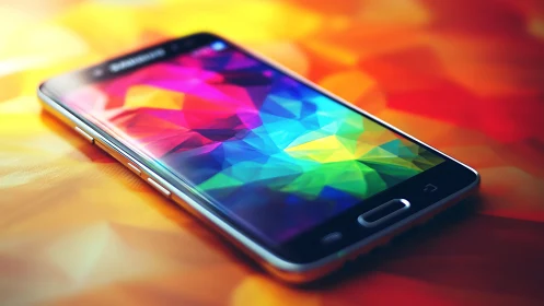 Digital painting of smartphone with prismatic polygonal display.
