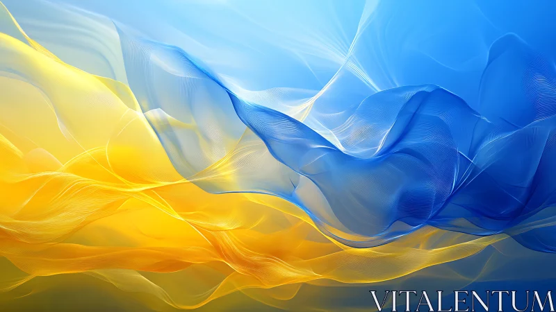 Flowing blue and yellow waves drift together in soft light