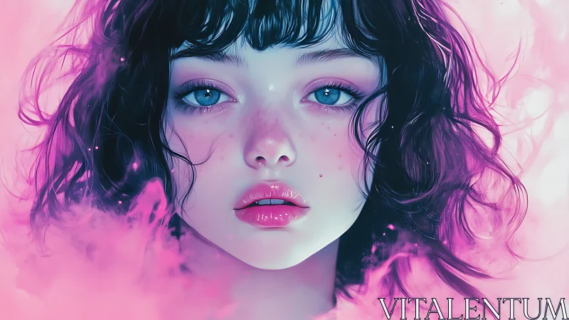 Cotton candy daydream girl in neon-pink misted glow.